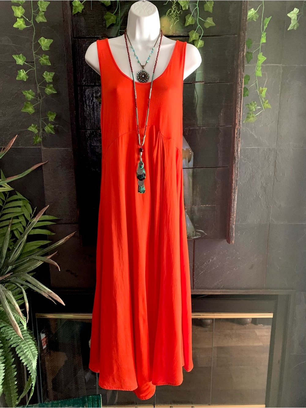 Anthropologie Gemini Pullover Mixed Fabric Asymmetric Tank Dress Midi Orange - L - Picture 12 of 12
